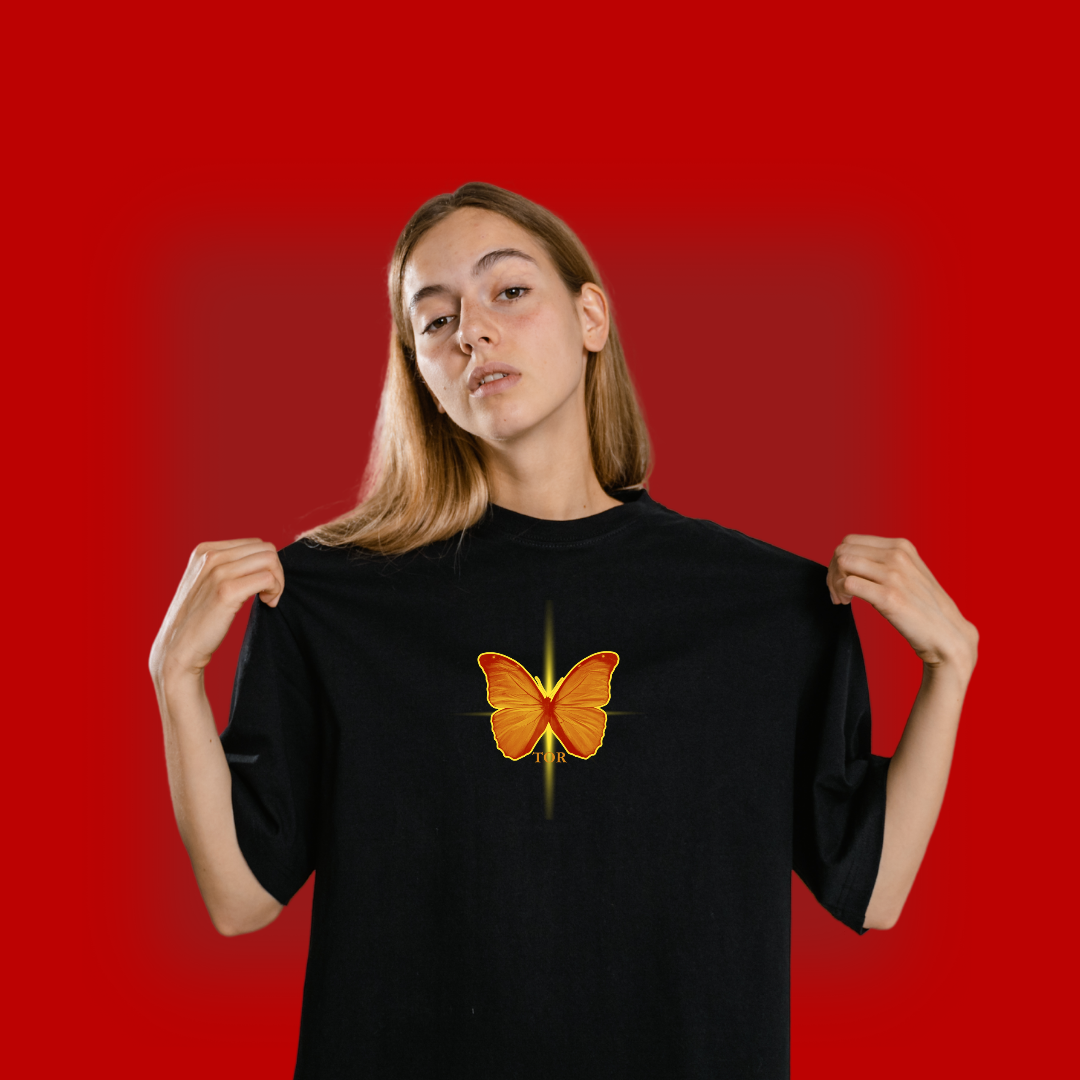 Beautiful Butterfly | Black oversized Tshirt by Tor