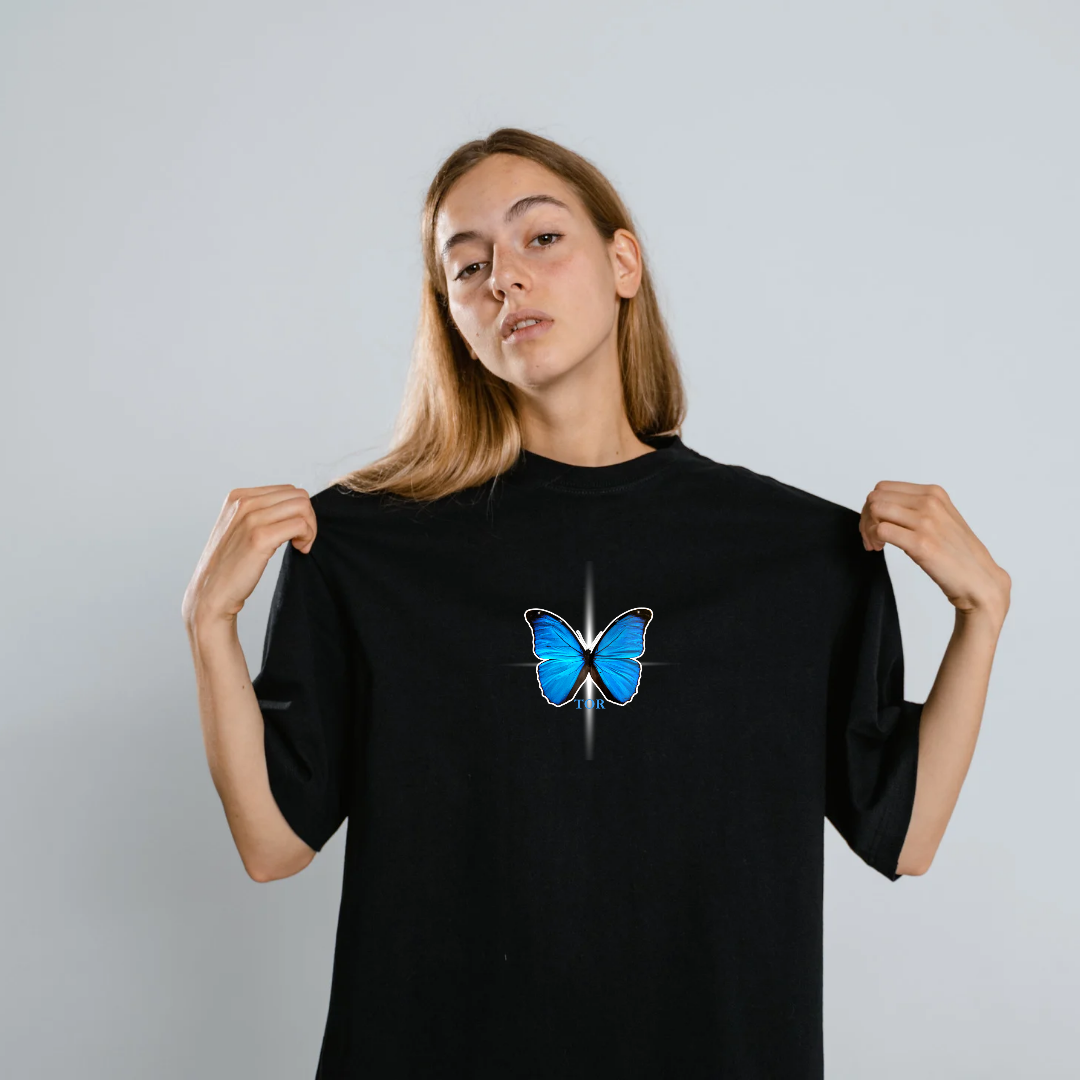 Beautiful Butterfly | Black oversized Tshirt by Tor